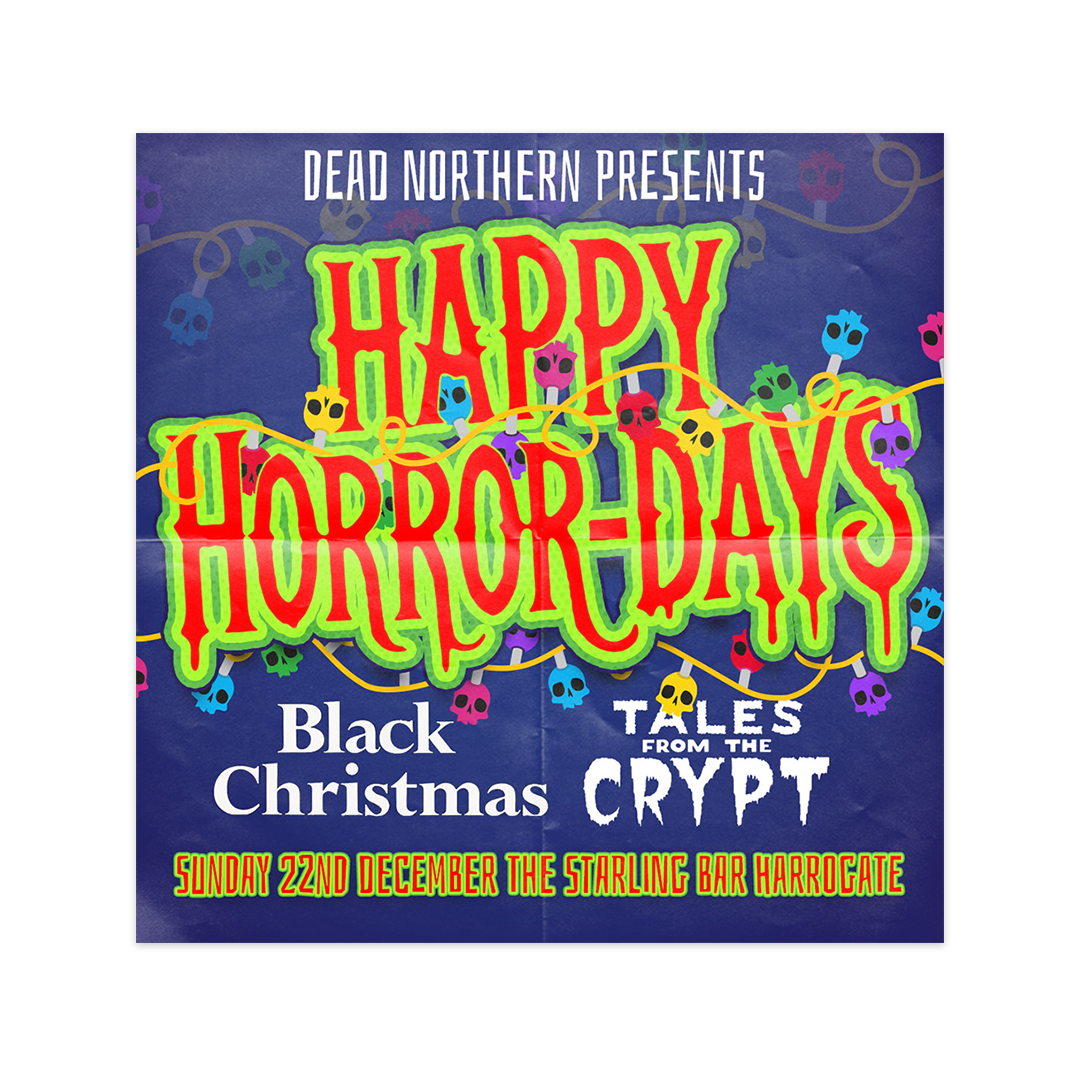 festive horror-themed holiday pop-up poster